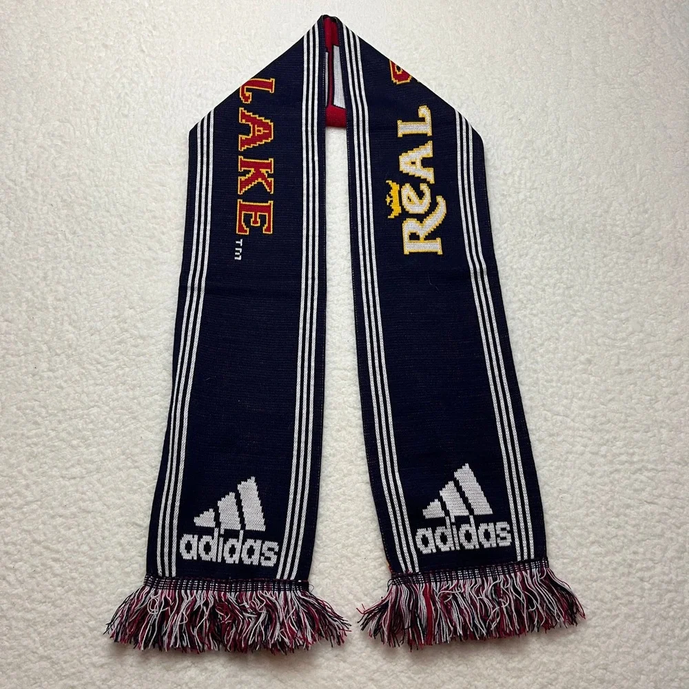 Adidas Real Salt Lake MLS Soccer Scarf Red Navy Blue Gold‎ Knit Fringe 64in